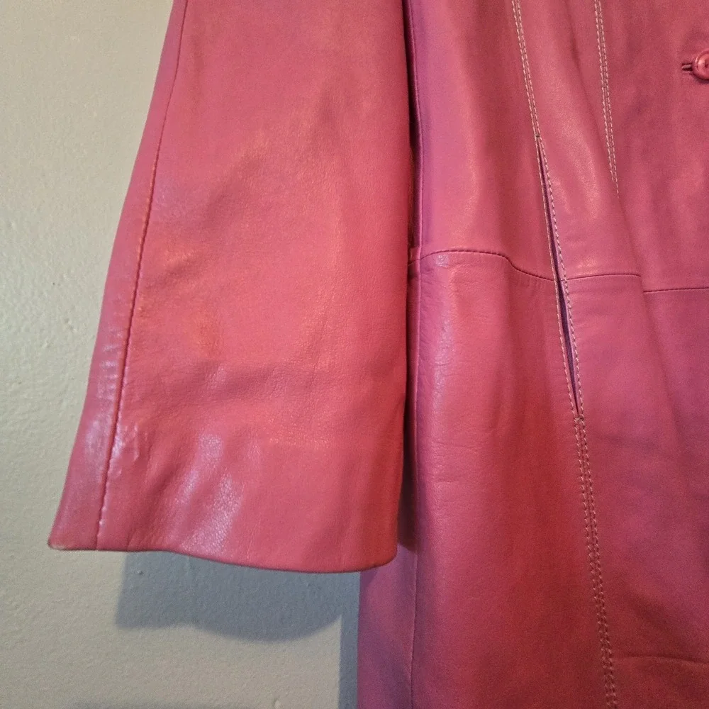 Vintage 90s Y2K Lucien Piccard Leather‎ Trench Coat Women's LG Rosey Pink Boho